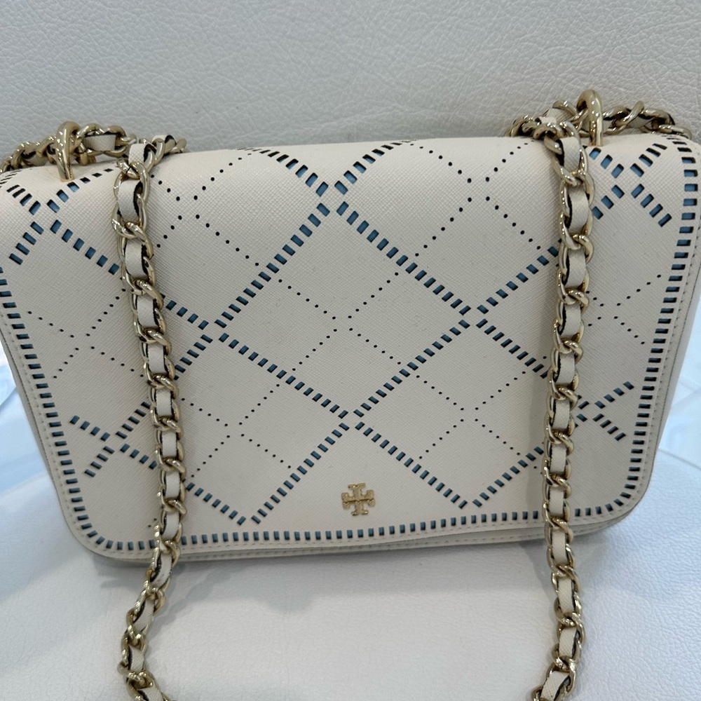 Tory Burch white leather crossbody bag